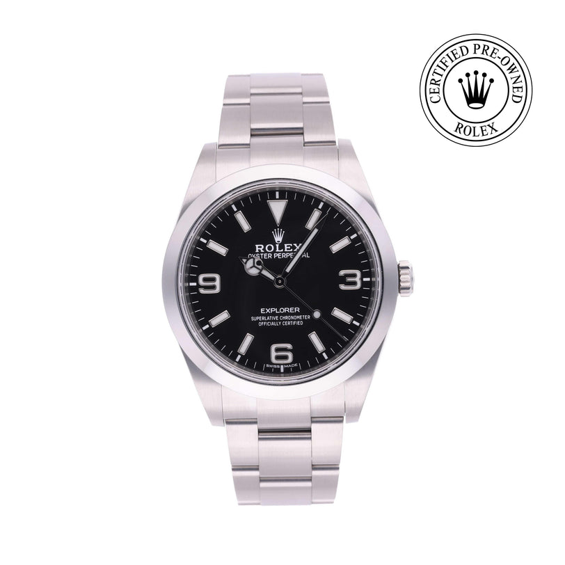 Rolex Certified Pre-owned Explorer M214270-0003 front on white background