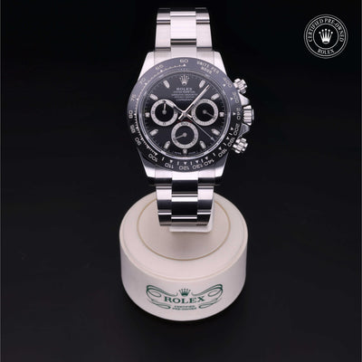 Rolex Certified Pre-owned Daytona M116500LN-0002 front on black background