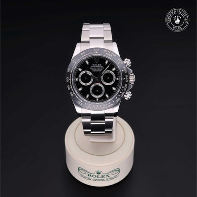 Rolex Certified Pre-owned Daytona M116500LN-0002 front on black background