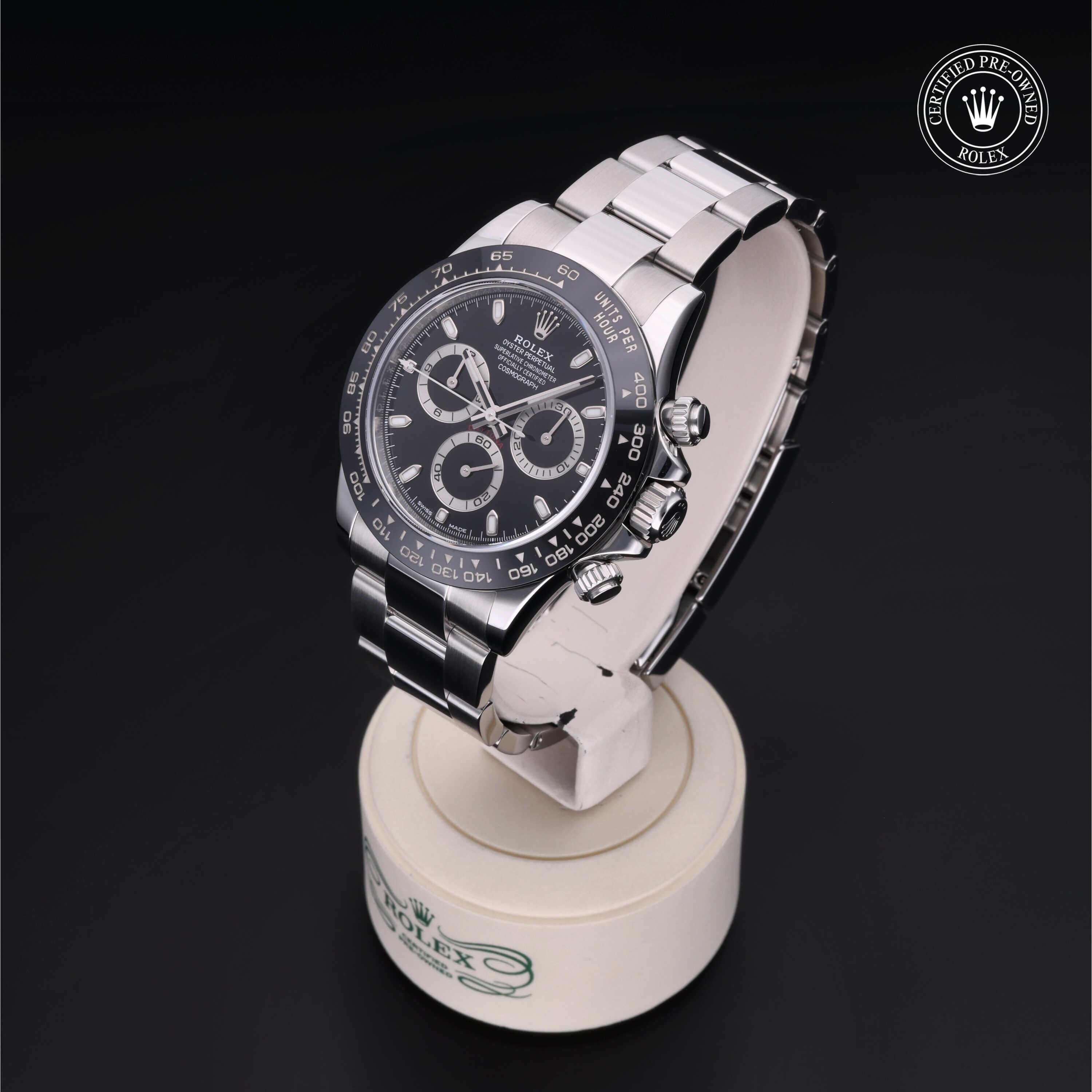 Rolex Certified Pre-owned Daytona M116500LN-0002 front on black background
