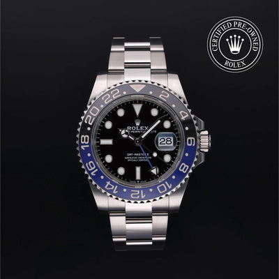 Rolex Certified Pre-owned GMT M126710BLNR-0003 front on black background