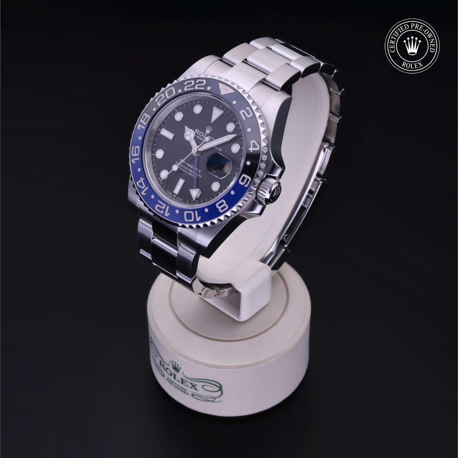 Rolex Certified Pre-owned GMT M126710BLNR-0003 front on black background
