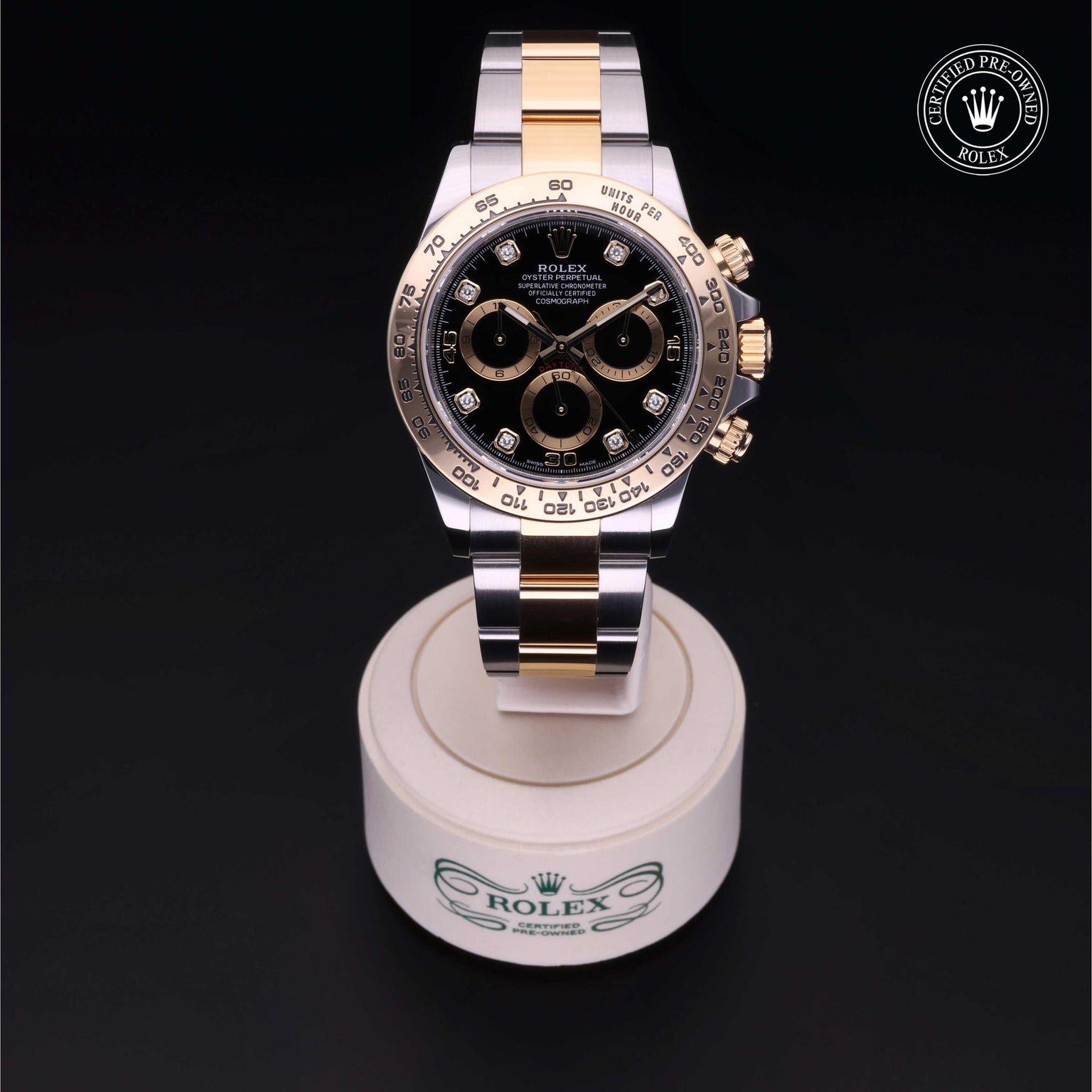 Rolex Certified Pre-owned Daytona M116503-0011 front on black background