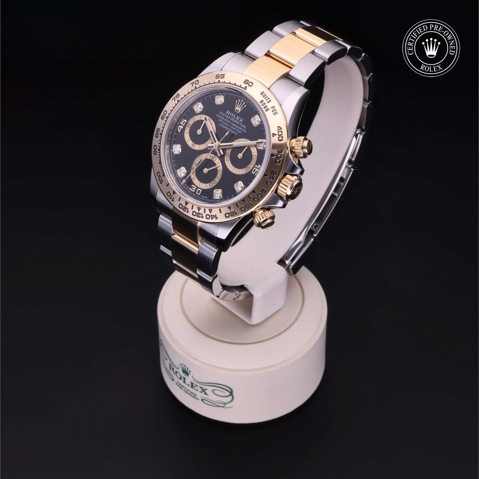 Rolex Certified Pre-owned Daytona M116503-0011 front on black background