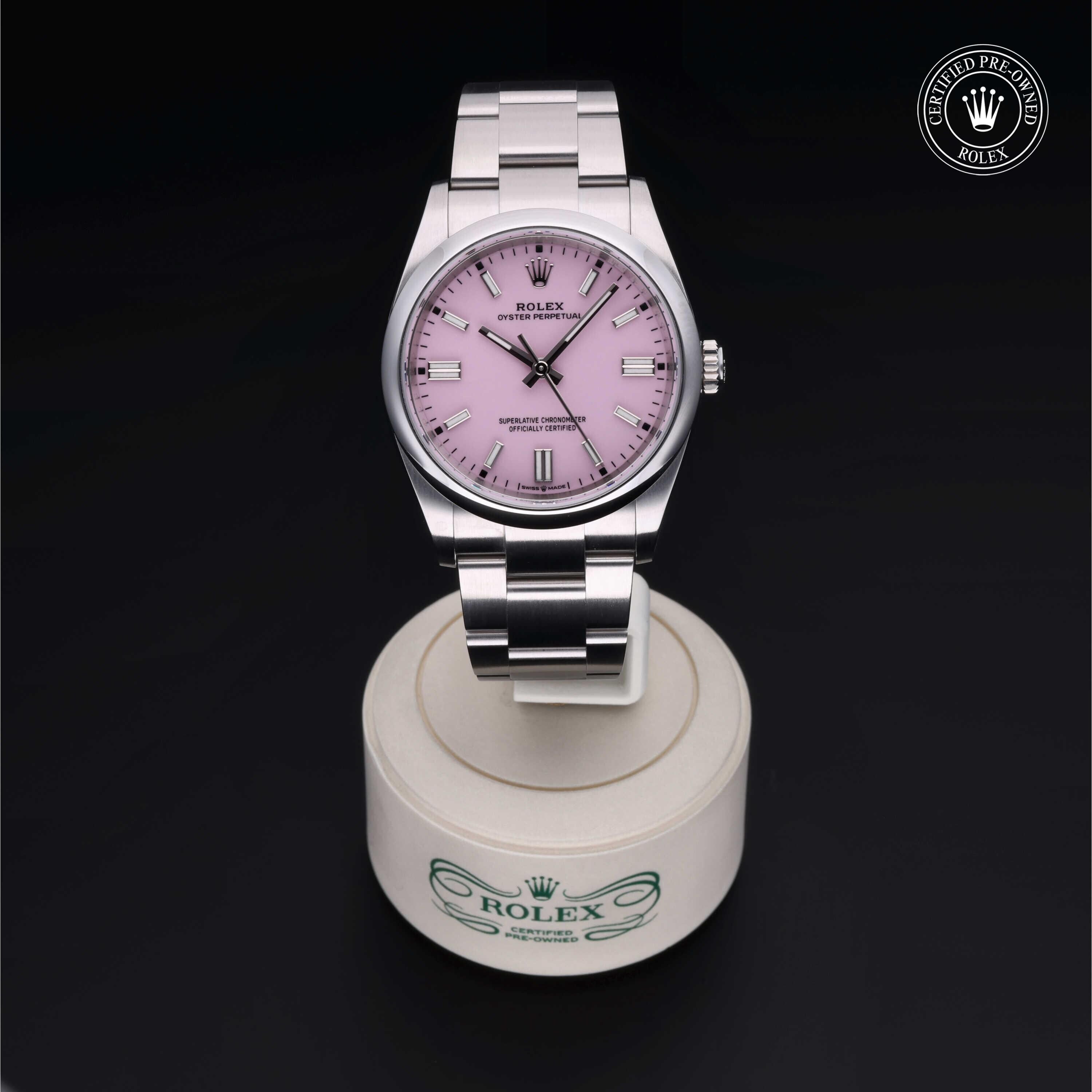 Rolex CPO Oyster Perpetual M126000 front on white background