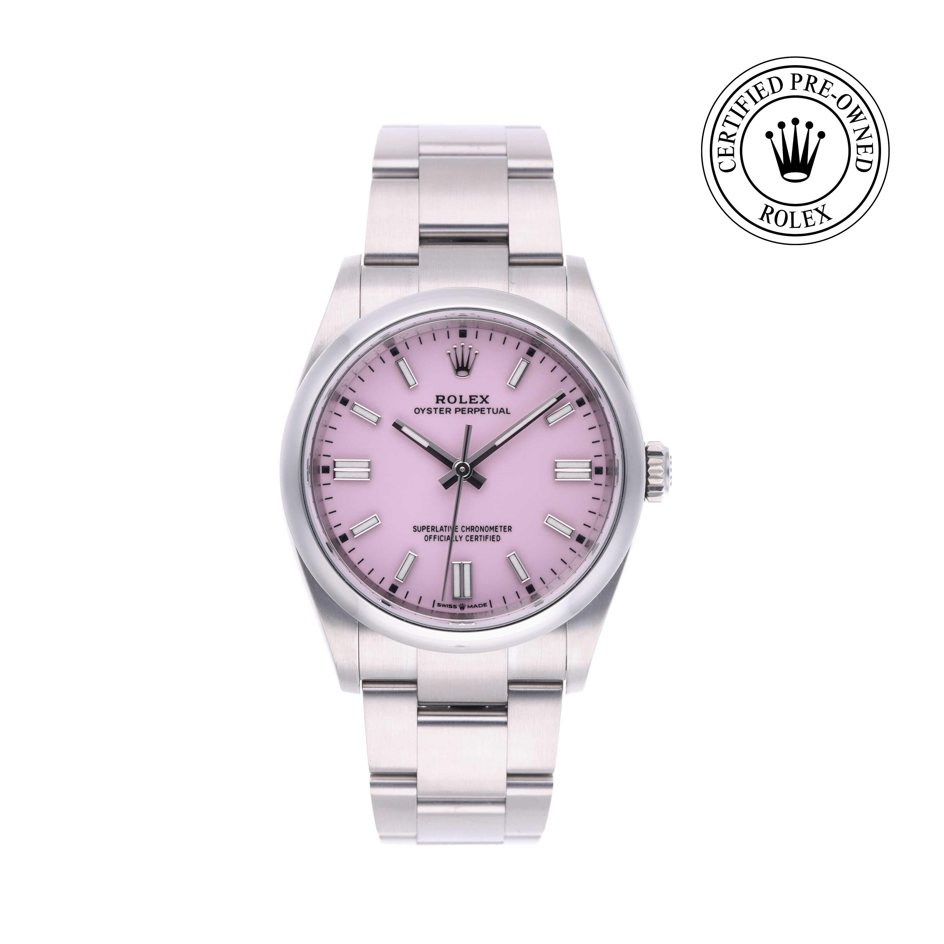 Rolex Certified Pre-owned Oyster Perpetual M126000-0008 front on white background