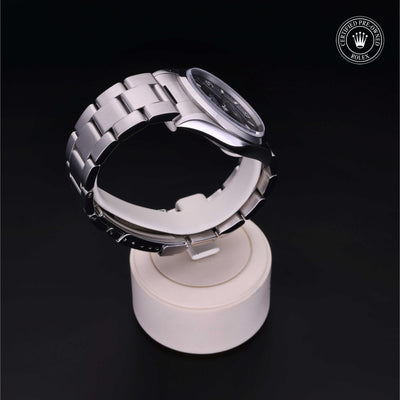 Rolex Certified Pre-owned Explorer M14270-0001 front on black background