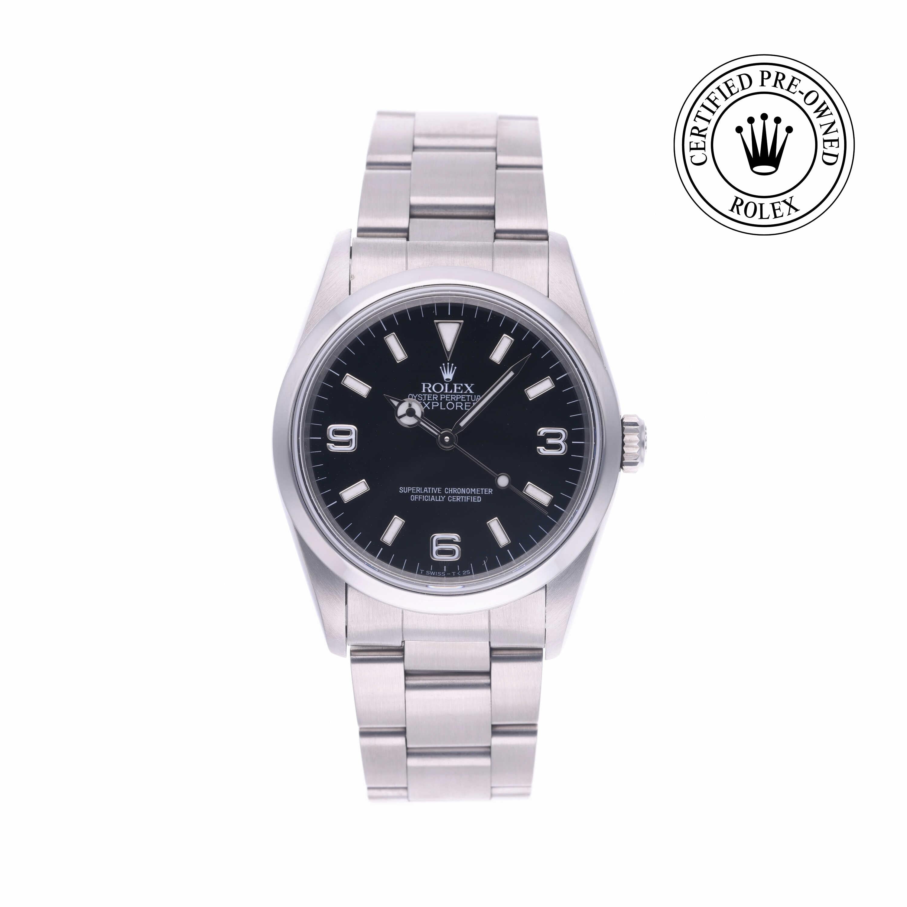 Rolex Certified Pre-owned Explorer M14270-0001 front on white background