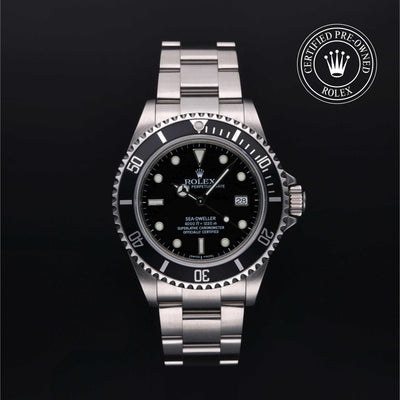 Rolex Certified Pre-owned Sea-Dweller M16600-0003 front on black background