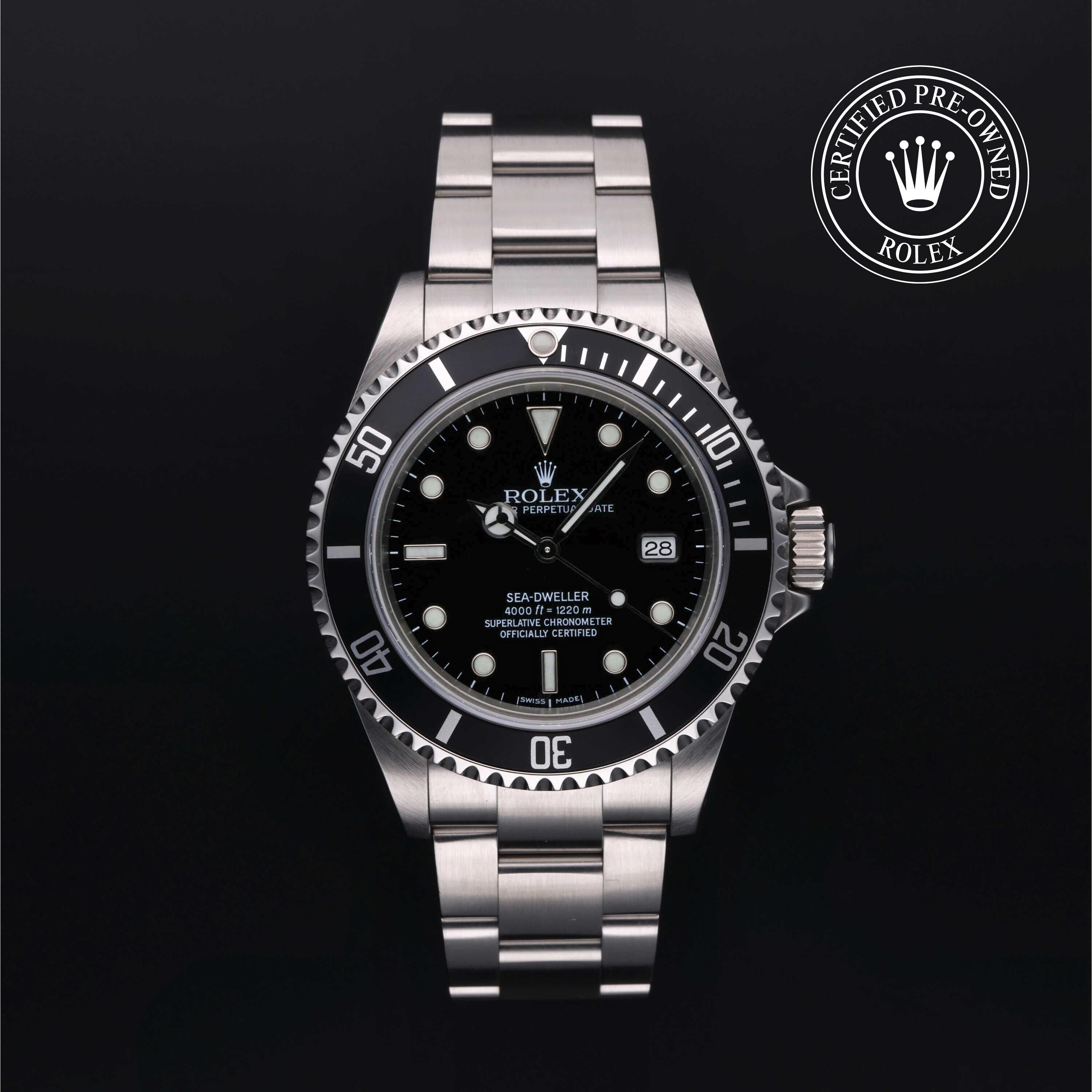 Rolex Certified Pre-owned Sea-Dweller M16600-0003 front on black background