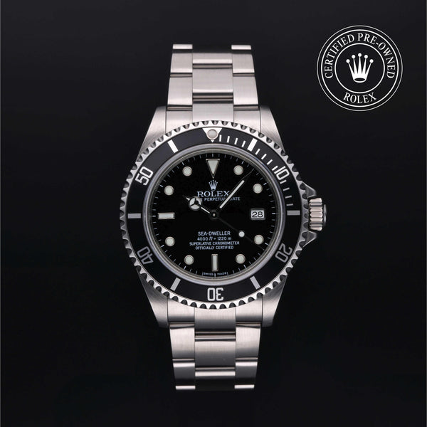 Rolex Certified Pre-owned Sea-Dweller M16600-0003 front on black background