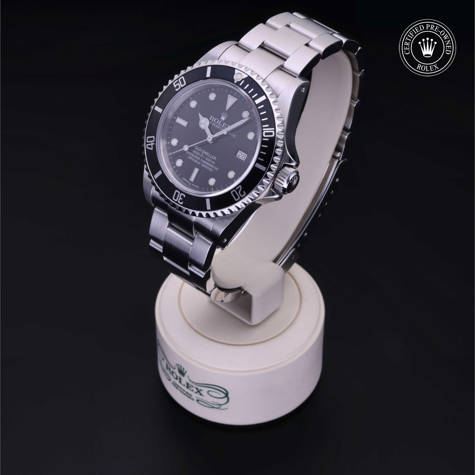 Rolex Certified Pre-owned Sea-Dweller M16600-0003 front on black background