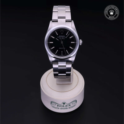 Rolex Certified Pre-owned Air-King M14000M-0009 front on black background