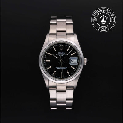Rolex Certified Pre-owned Oyster Perpetual M15200-0009 front on black background