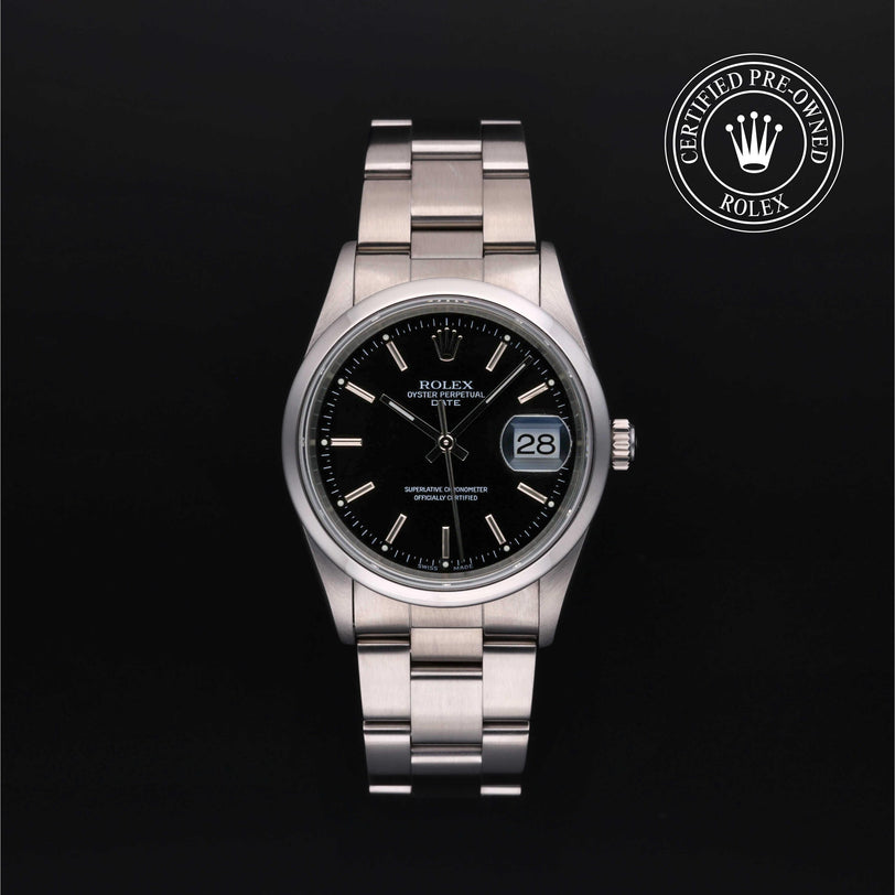 Rolex Certified Pre-owned Oyster Perpetual M15200-0009 front on black background