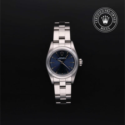 Rolex Certified Pre-owned Oyster Perpetual M67180-0008 front on black background
