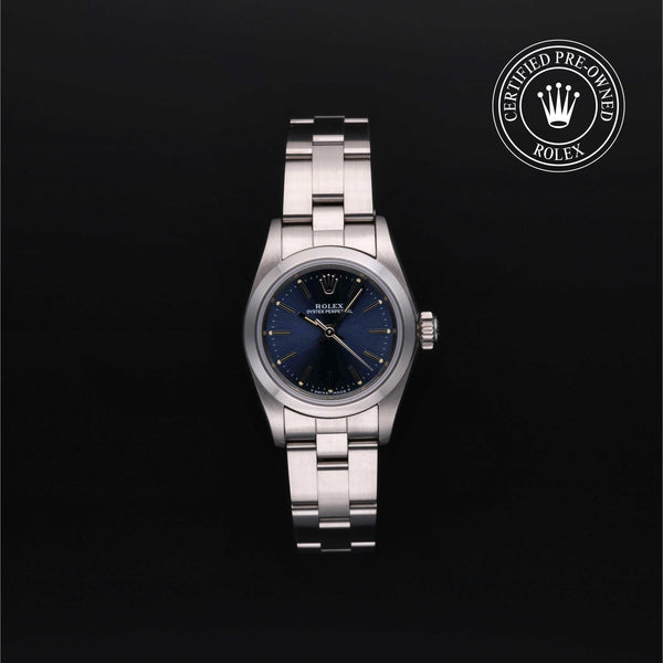Rolex Certified Pre-owned Oyster Perpetual M67180-0008 front on black background