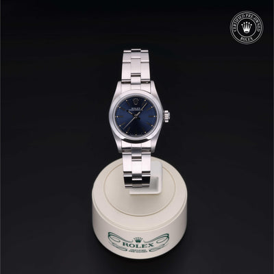 Rolex Certified Pre-owned Oyster Perpetual M67180-0008 front on black background