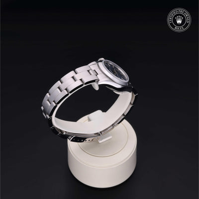 Rolex Certified Pre-owned Oyster Perpetual M67180-0008 front on black background