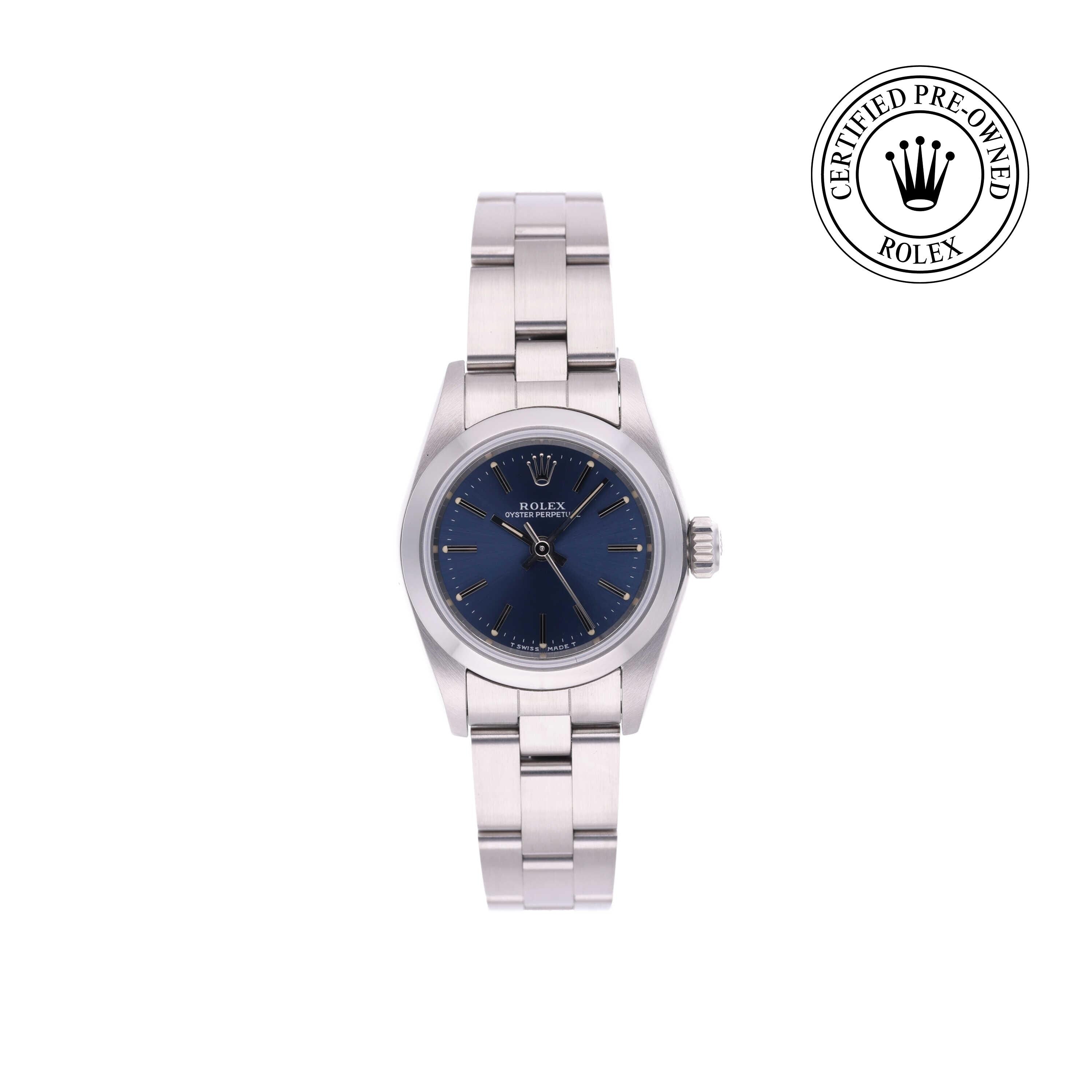 Rolex Certified Pre-owned Oyster Perpetual M67180-0008 front on white background