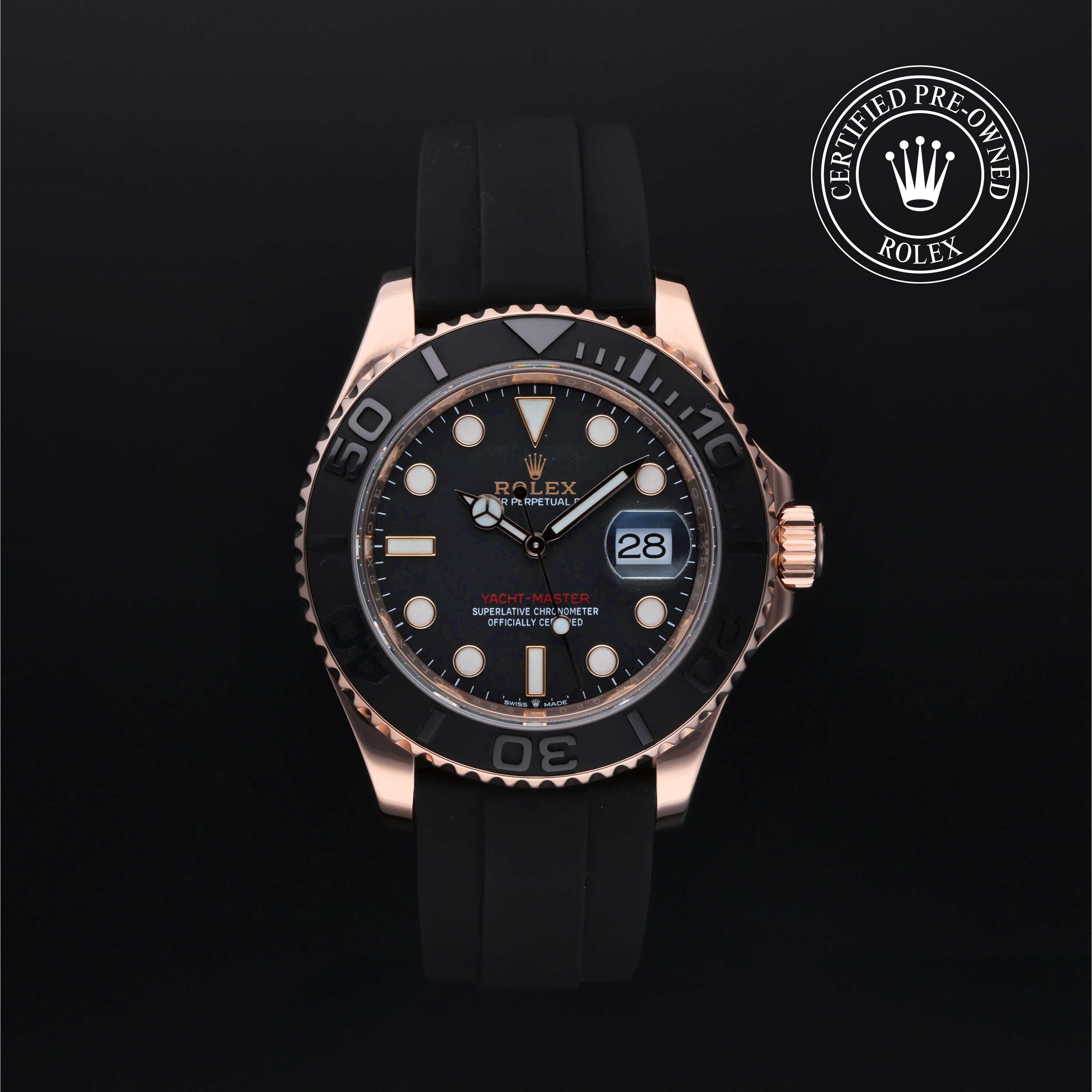 Rolex Certified Pre-owned Yacht-Master M126655-0001 front on black background