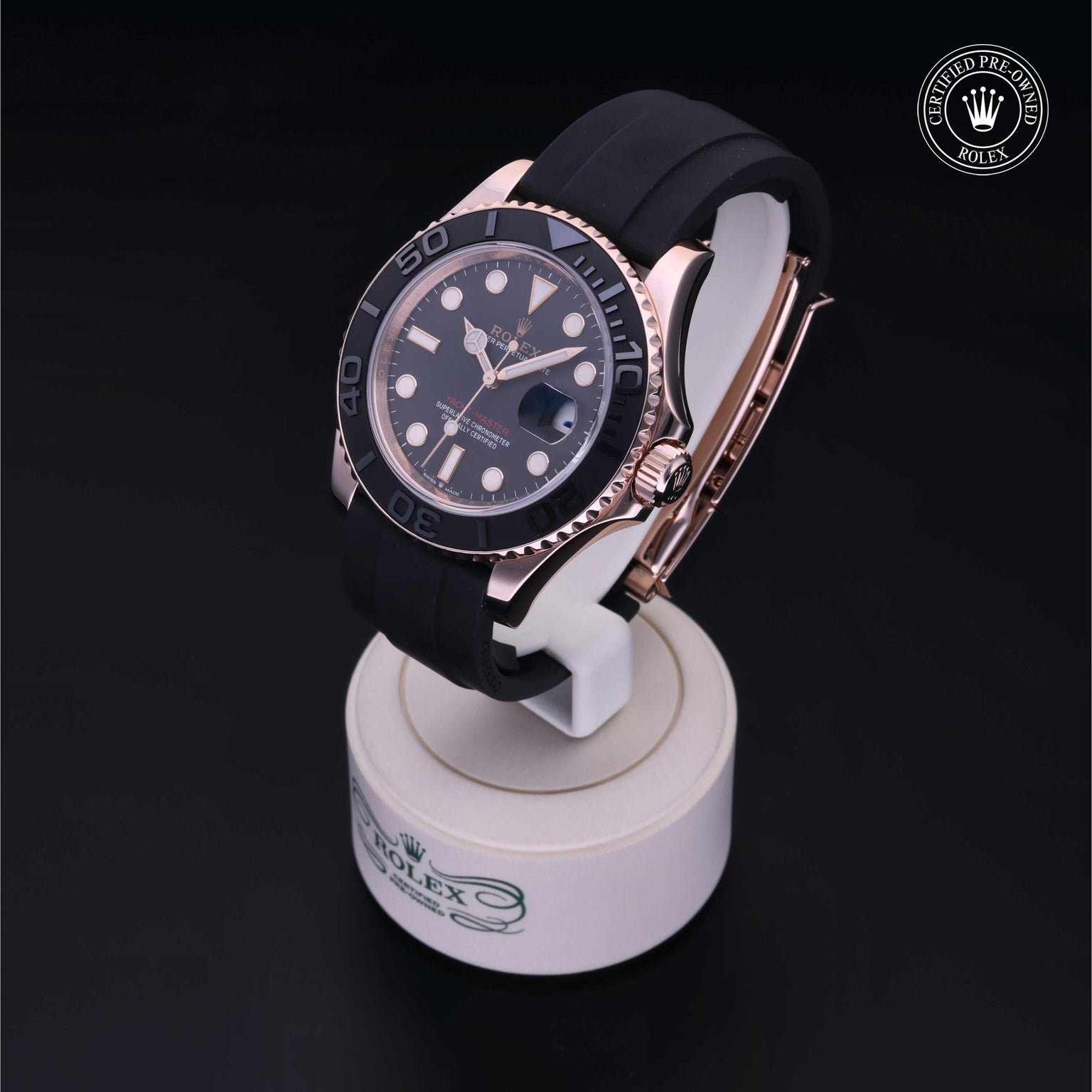 Rolex Certified Pre-owned Yacht-Master M126655-0001 front on black background