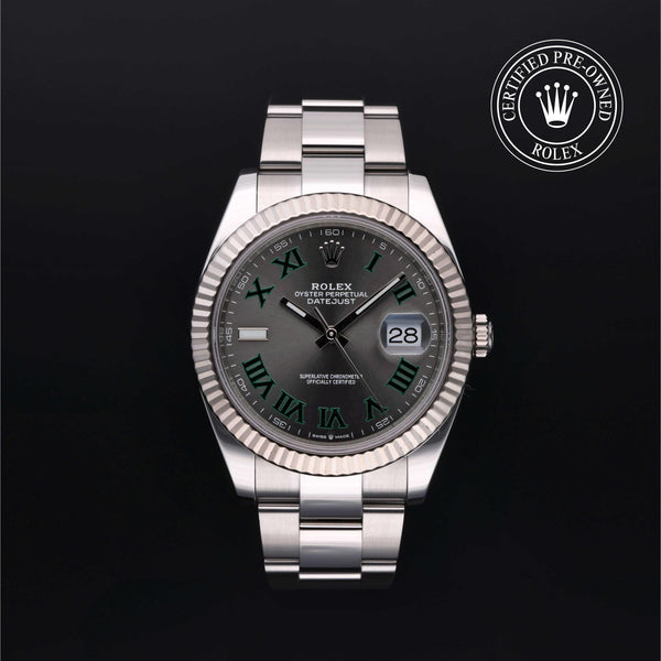 Rolex Certified Pre-owned Datejust M126334-0021 front on black background