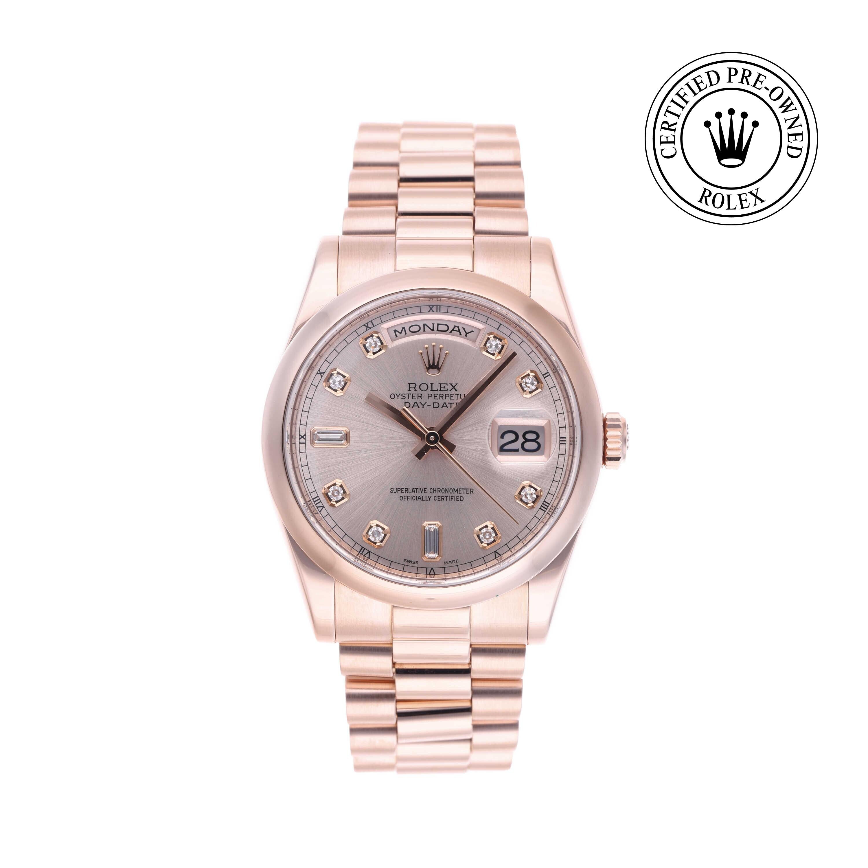 Rolex Certified Pre-owned Day-date M118205-0158 front on white background