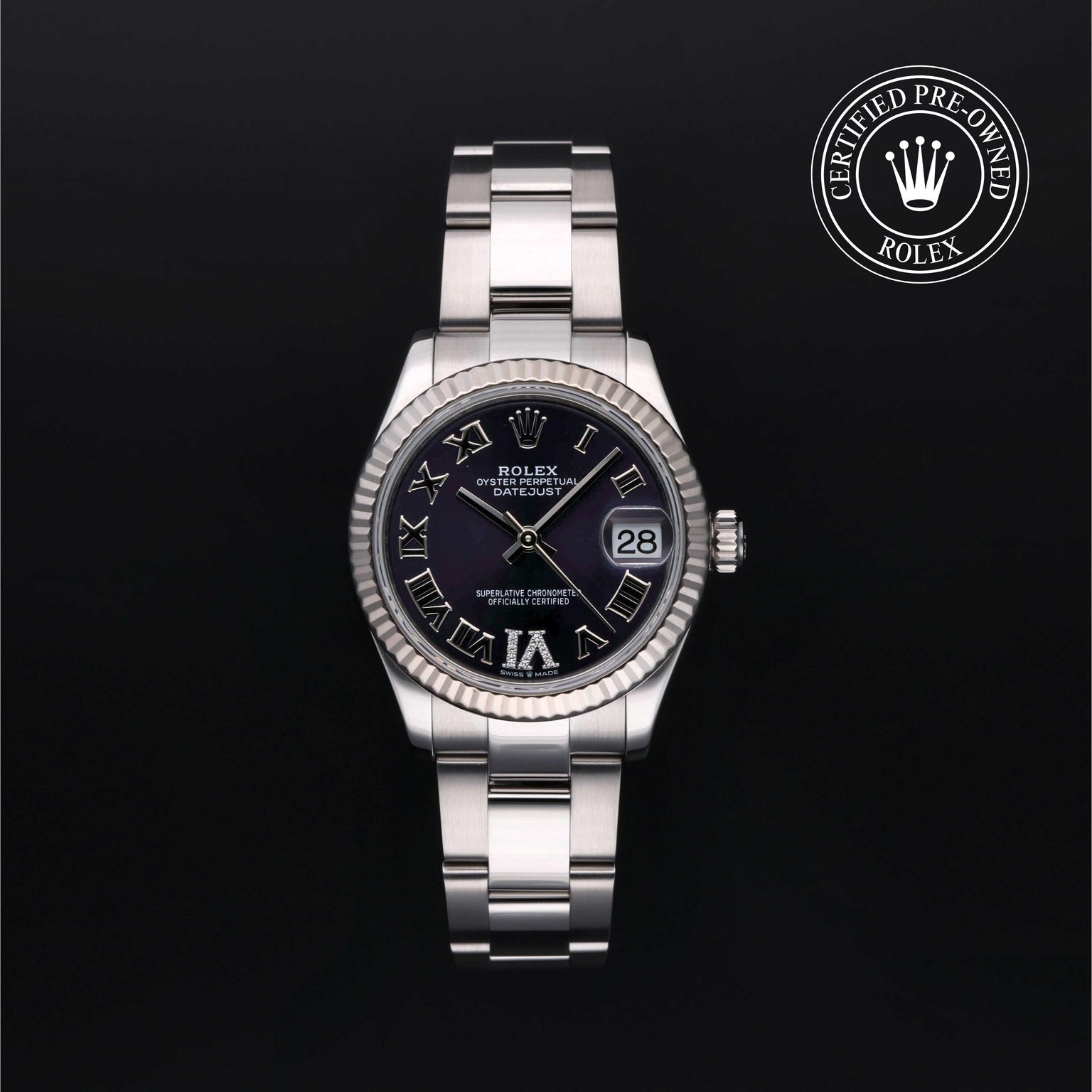 Rolex Certified Pre-owned Lady Datejust M278274-0025 front on black background