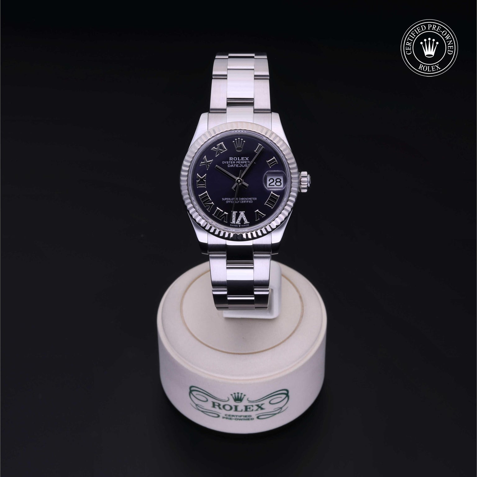 Rolex Certified Pre-owned Lady Datejust M278274-0025 front on black background
