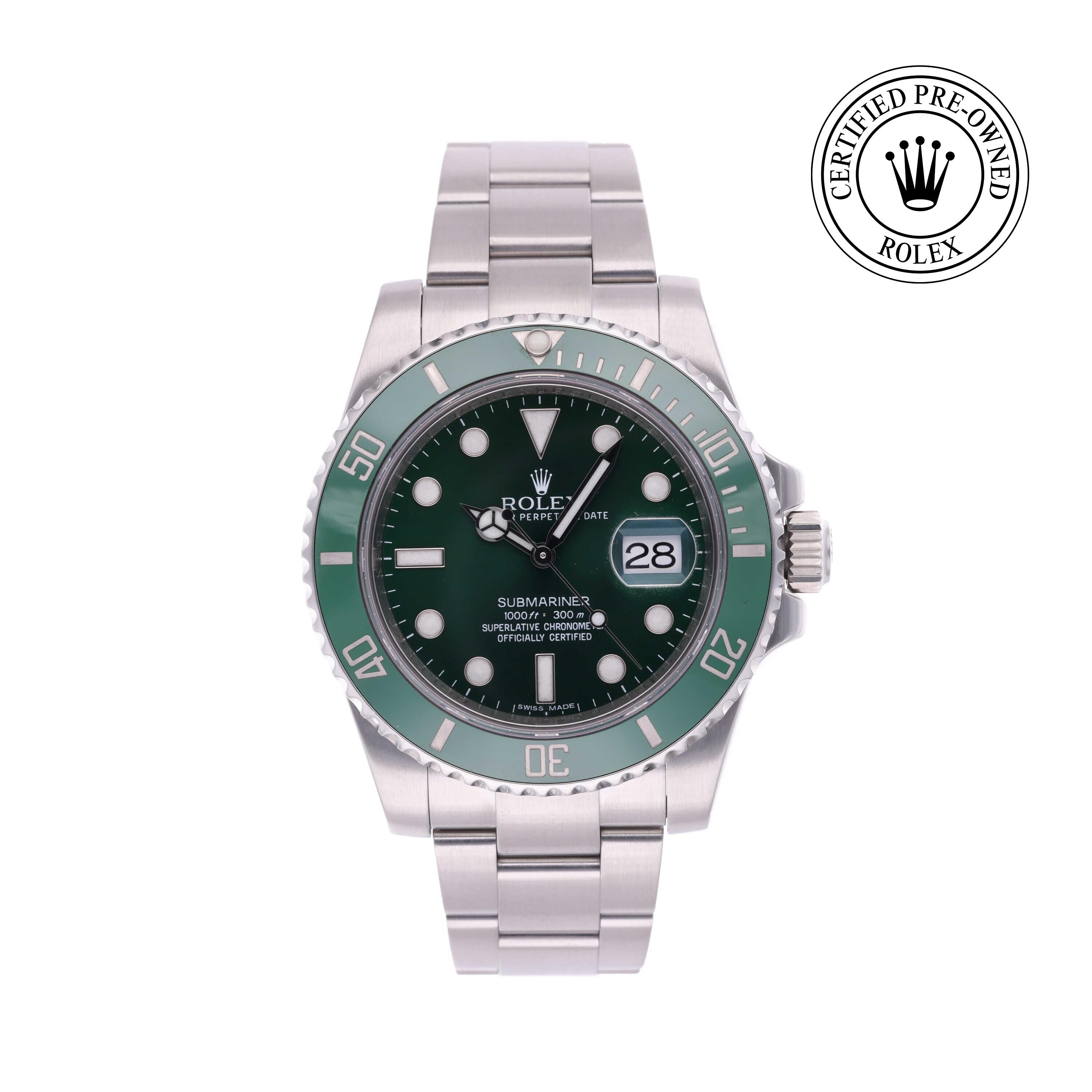 Rolex Certified Pre-owned Submariner M116610LV-0002 front on white background