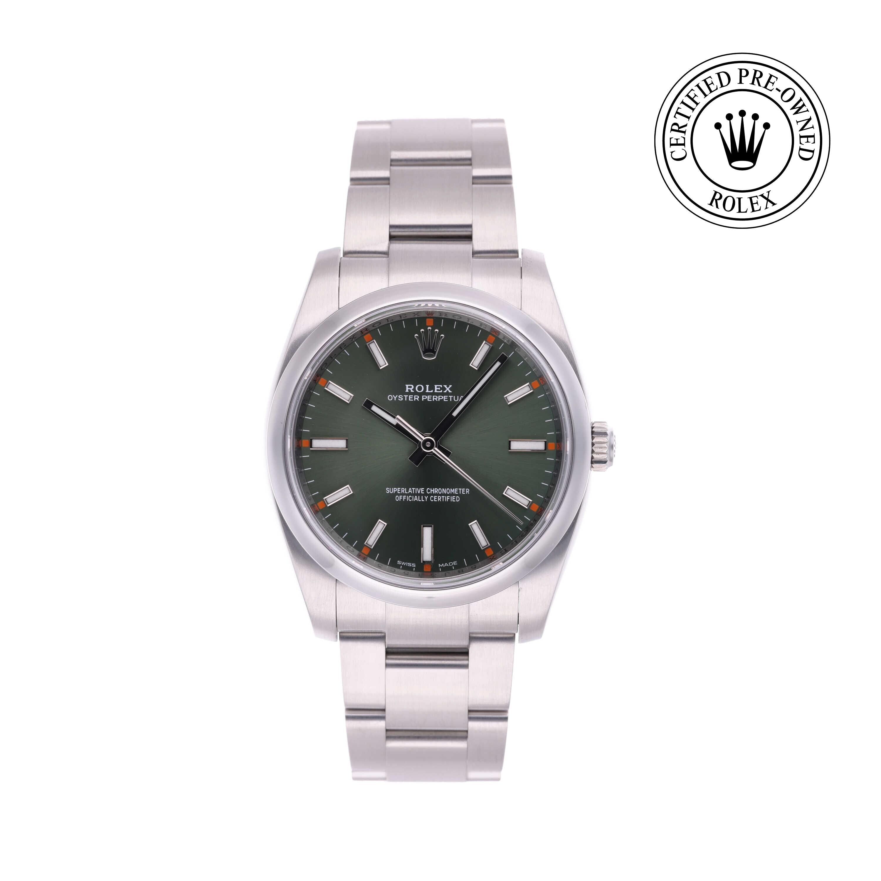 Rolex Certified Pre-owned Air-King M114200-0021 front on white background
