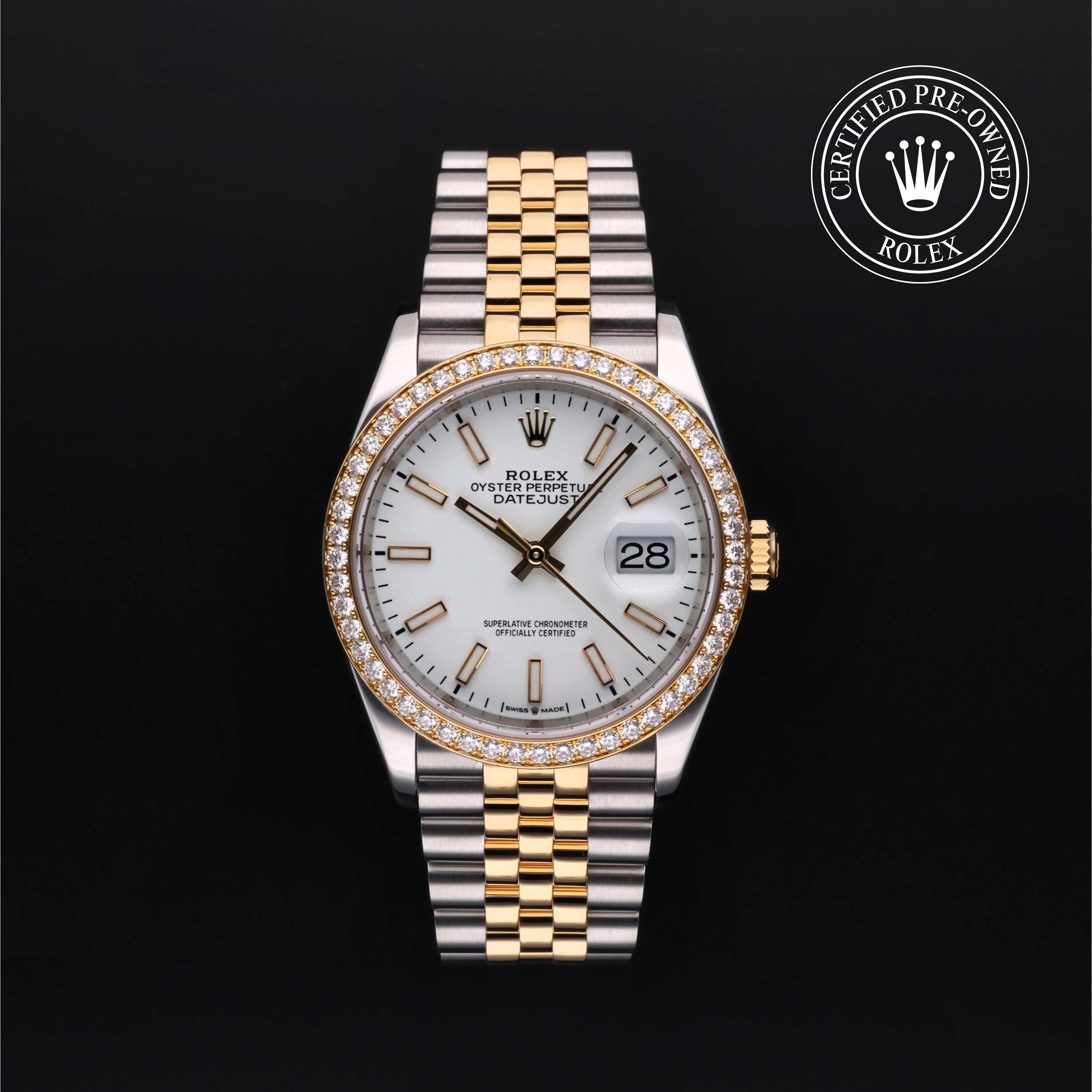 Rolex Certified Pre-owned Datejust M126283RBR-0019 front on black background