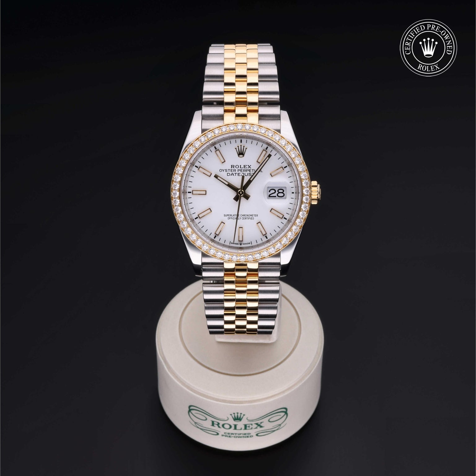 Rolex Certified Pre-owned Datejust M126283RBR-0019 front on black background