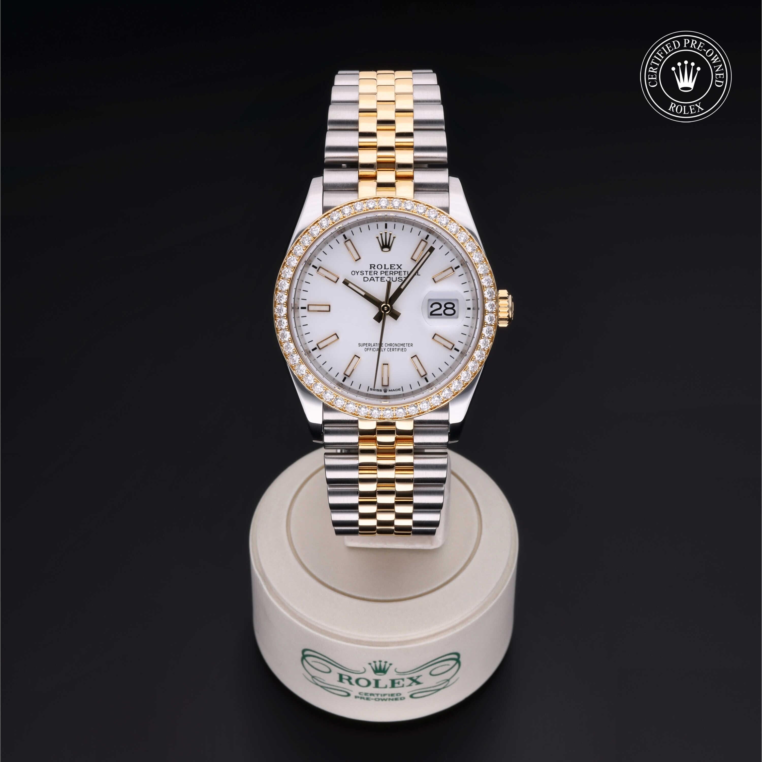Rolex Certified Pre-owned Datejust M126283RBR-0019 front on black background