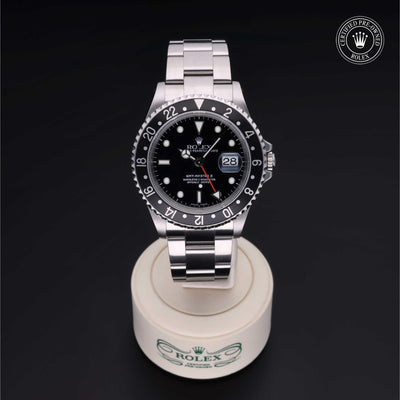 Rolex CPO GMT M16710LN front on white background