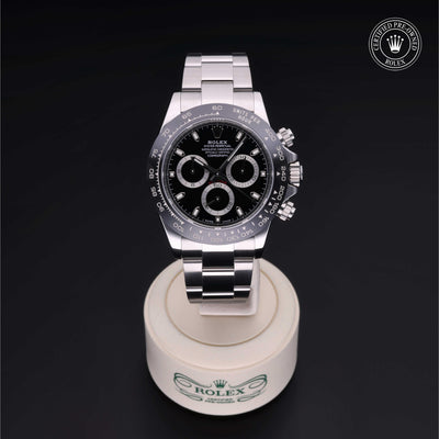 Rolex CPO Daytona M116500LN front on white background