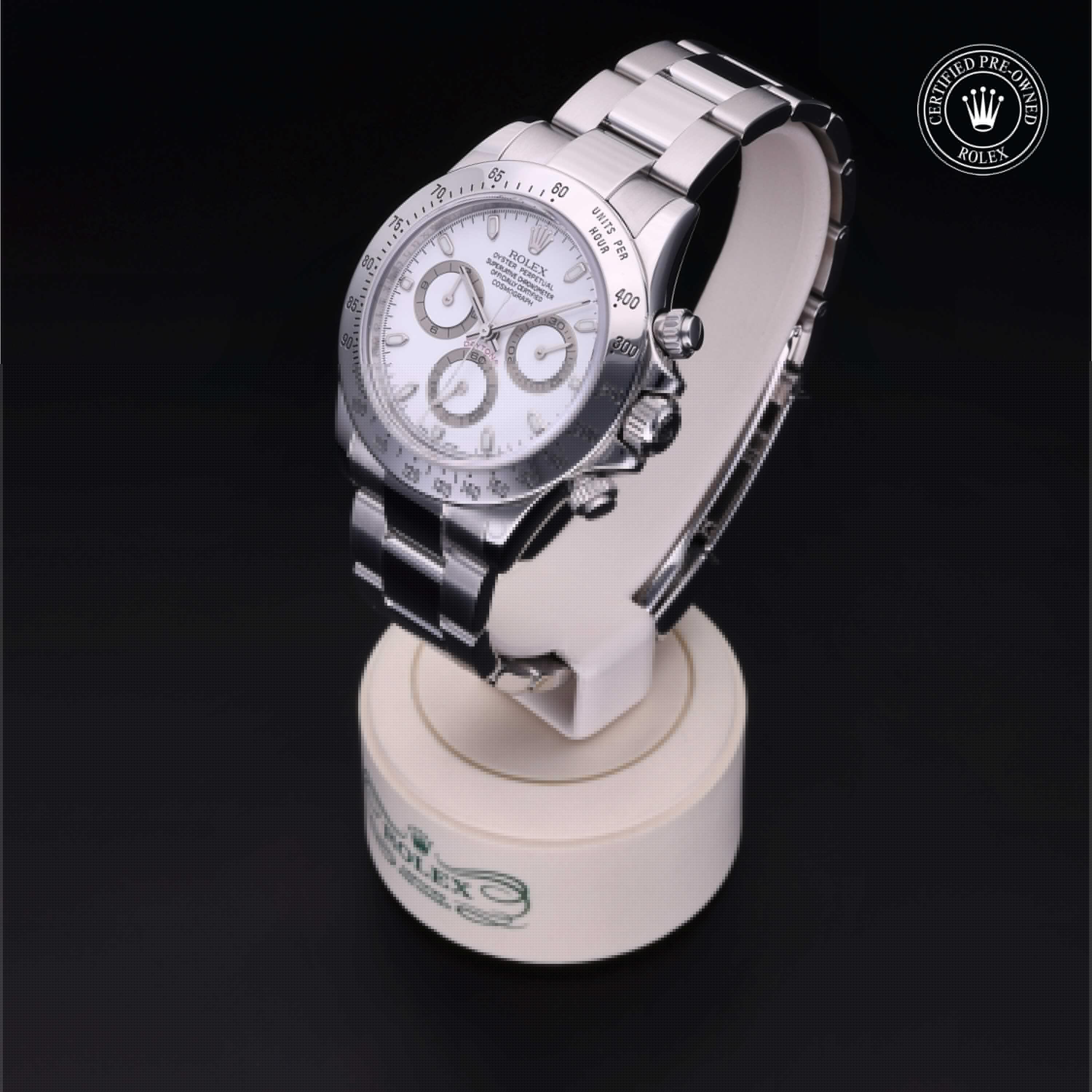 Rolex CPO Daytona M116520 front on white background