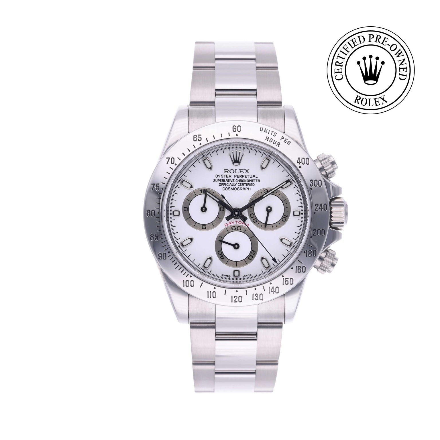 Rolex CPO Daytona M116520 front on white background