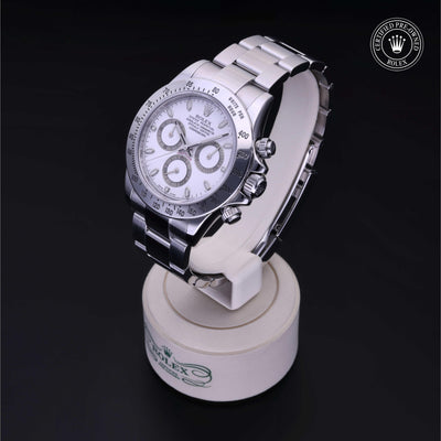 Rolex Certified Pre-owned Daytona M116520-0016 front on black background