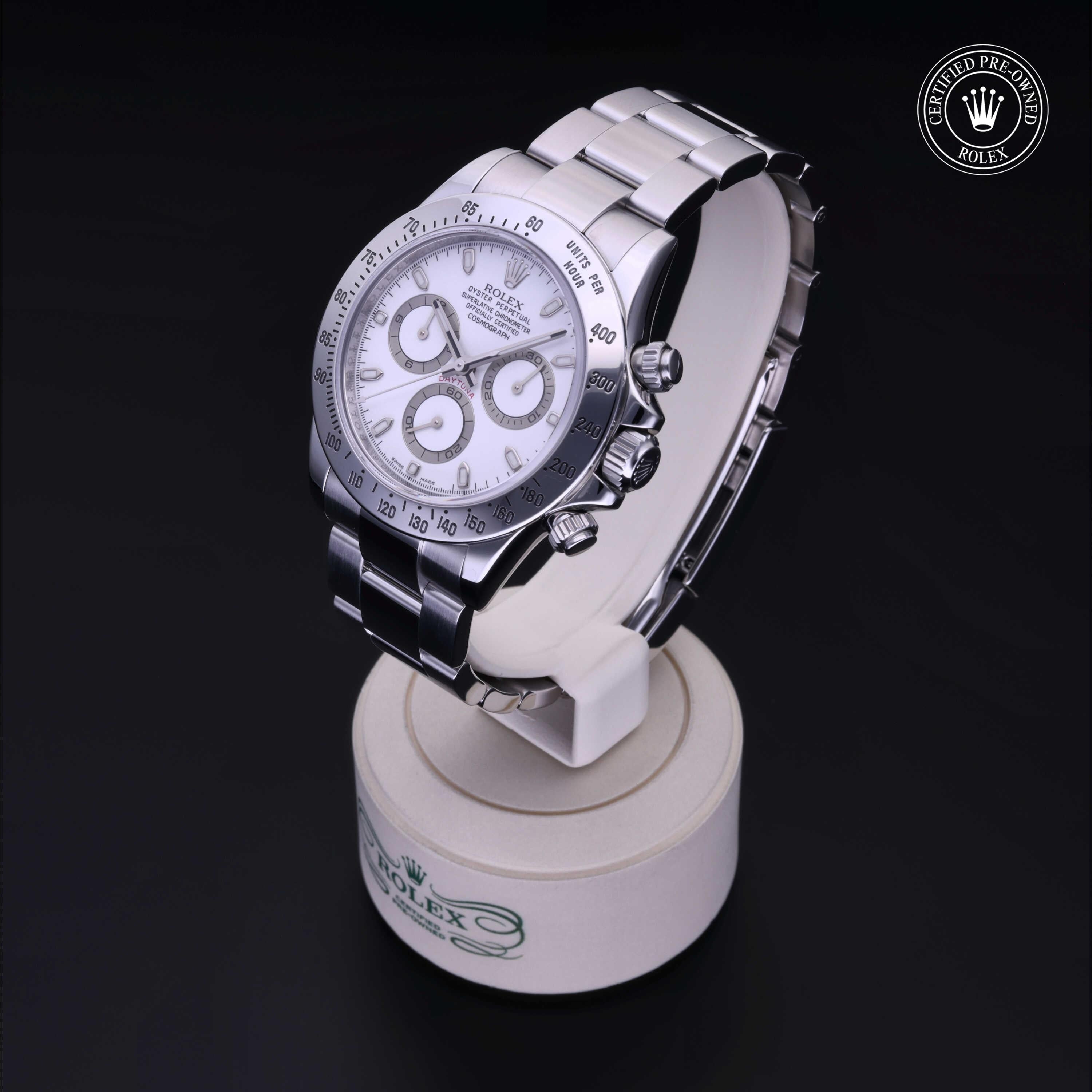 Rolex Certified Pre-owned Daytona M116520-0016 front on black background