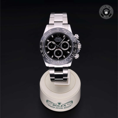 Rolex Certified Pre-owned Daytona M116500LN-0002 front on black background