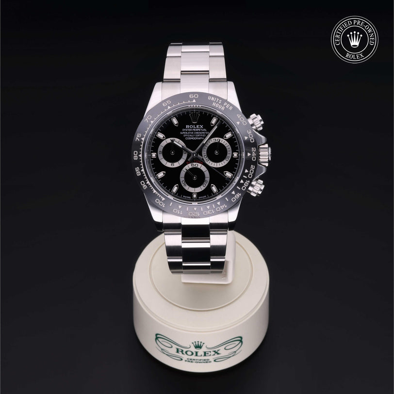 Rolex Certified Pre-owned Daytona M116500LN-0002 front on black background