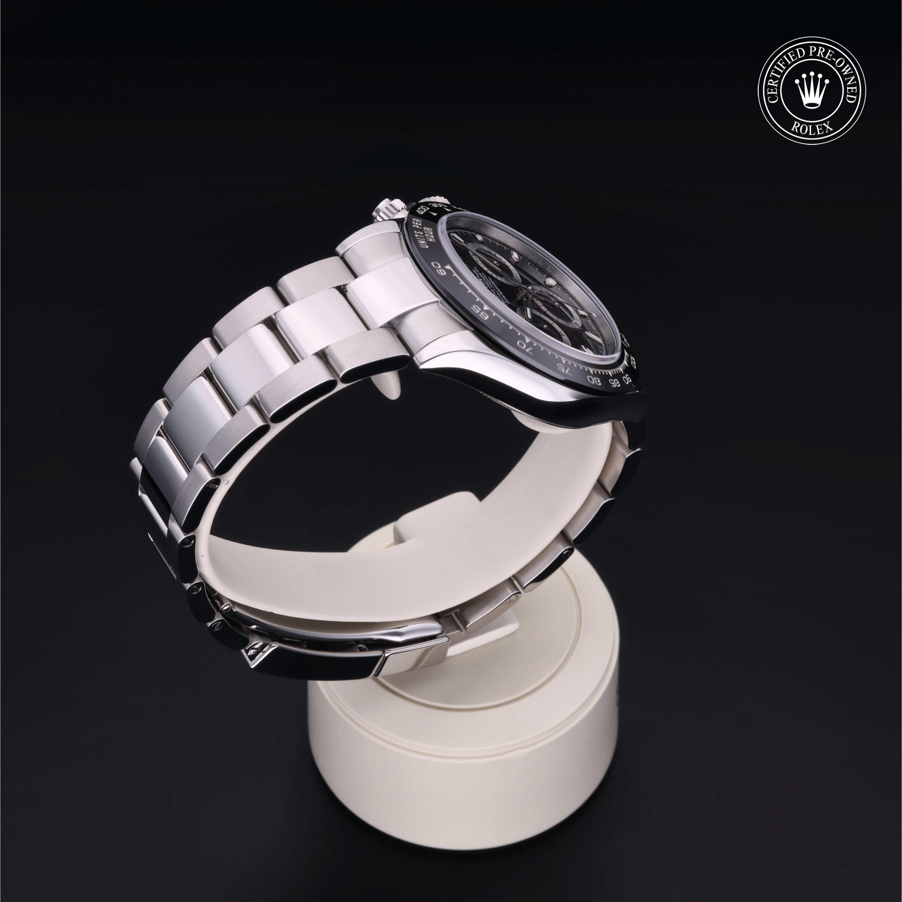 Rolex Certified Pre-owned Daytona M116500LN-0002 front on black background