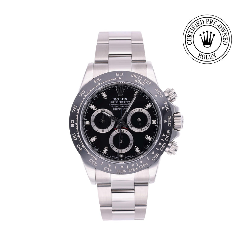 Rolex Certified Pre-owned Daytona M116500LN-0002 front on white background