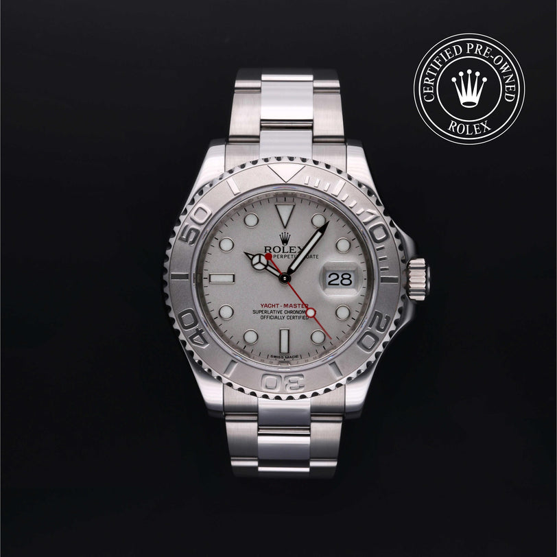 Rolex Certified Pre-owned Yacht-Master M116622-0002 front on black background