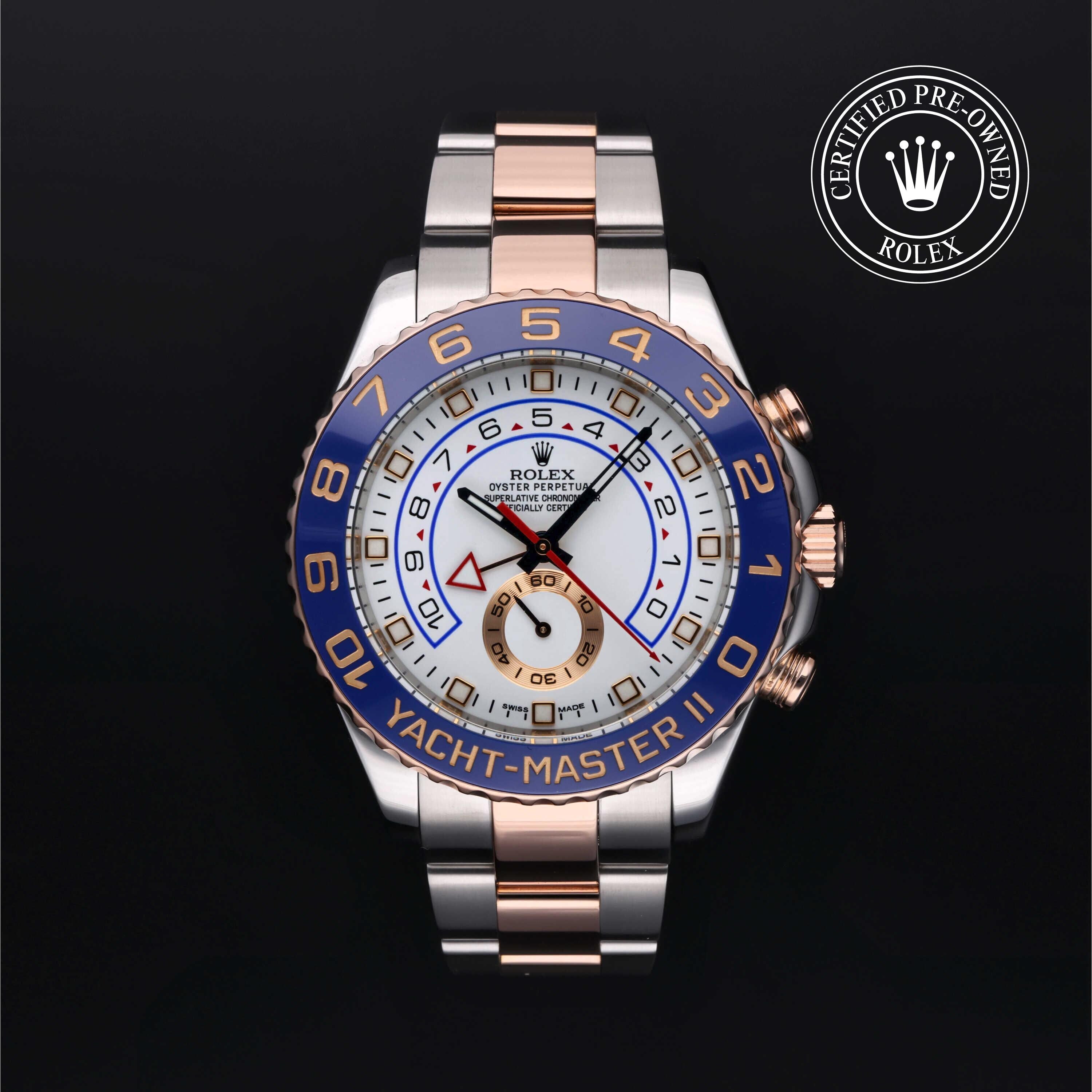 Rolex Certified Pre-owned Yacht-Master M116681-0001 front on black background