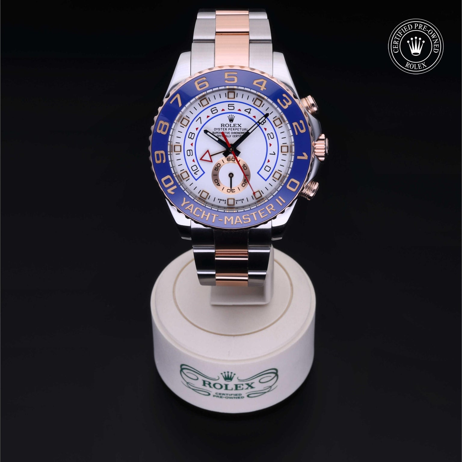 Rolex Certified Pre-owned Yacht-Master M116681-0001 front on black background