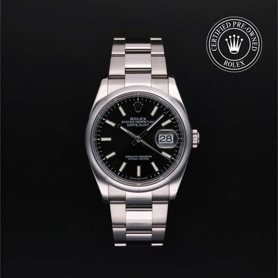 Rolex Certified Pre-owned Datejust M126200-0004 front on black background