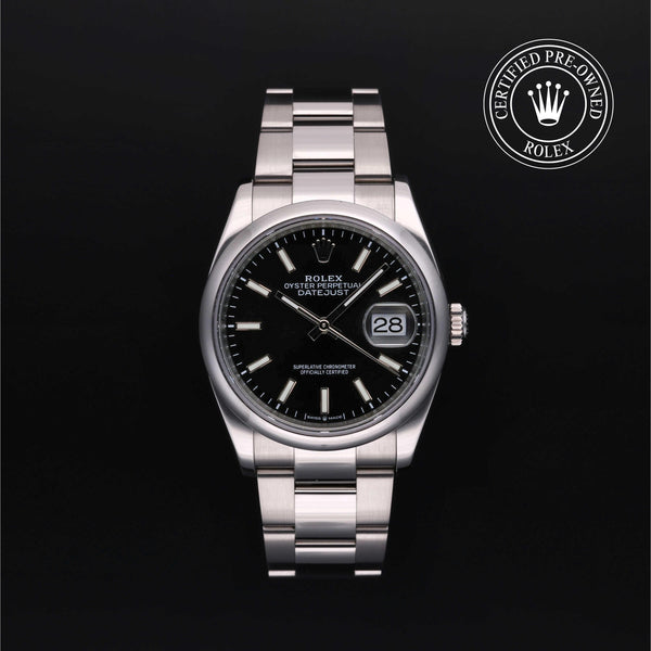 Rolex Certified Pre-owned Datejust M126200-0004 front on black background